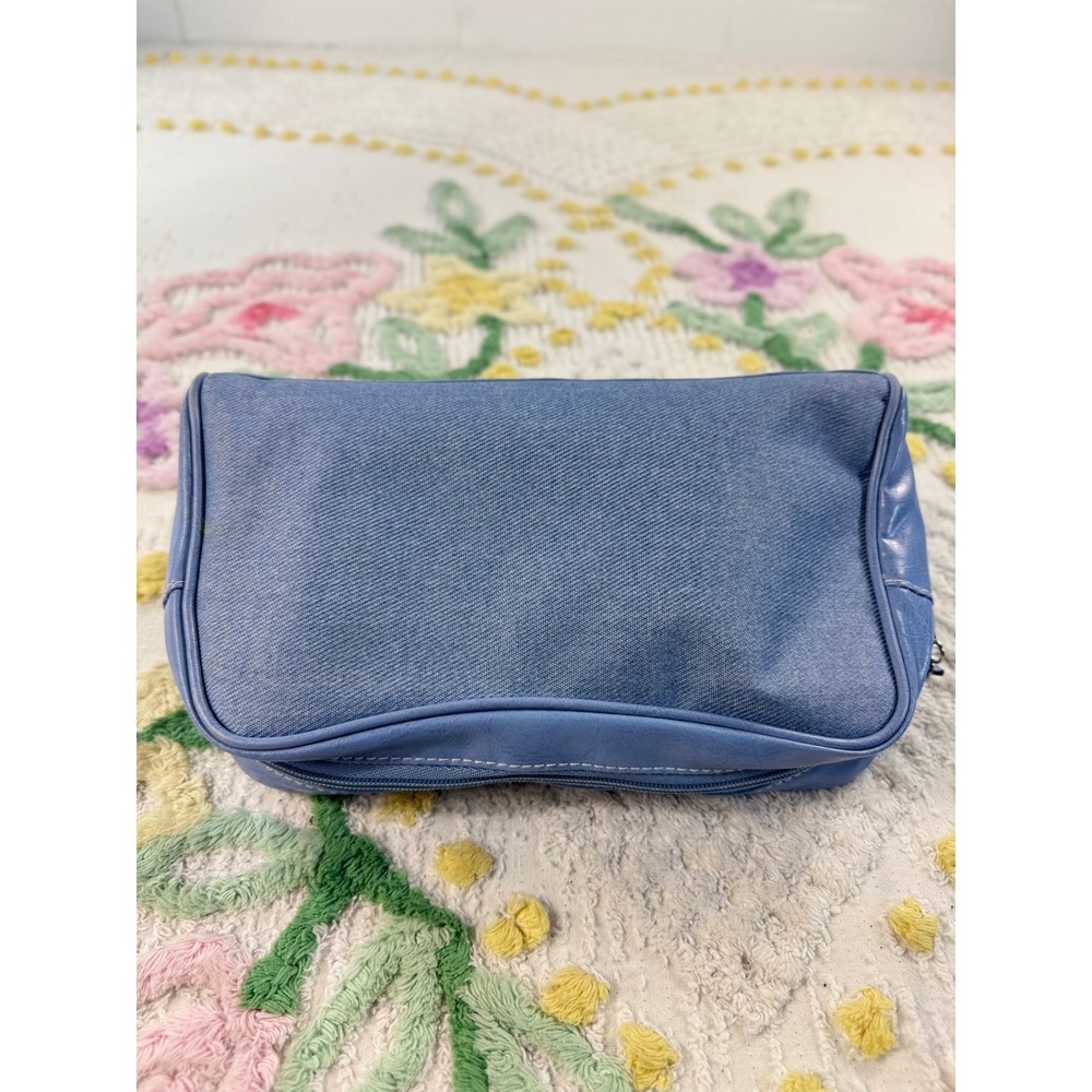 Estee Lauder Blue Denim Faux Leather Cosmetic Makeup Travel Bag Pouch - Picture 3 of 8